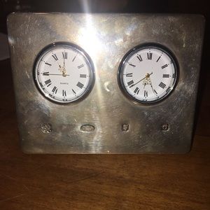 Hallmark 925 sterling silver mounted twin dial clock GL&CK London Jewelry